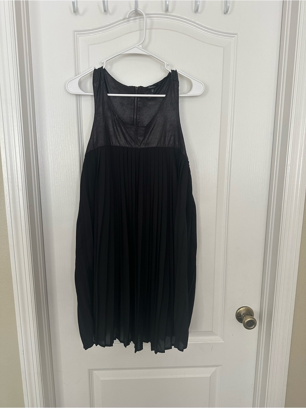 Monteau Black Pleated Mini Dress Faux Leather Trim M
